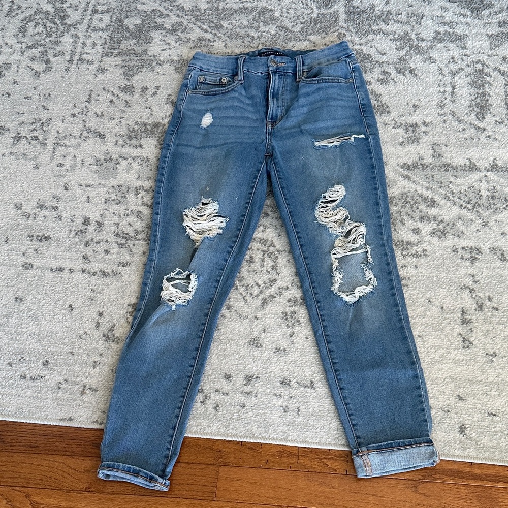 Aeropostale High Rise Curvy Distressed Blue Jeans for Women